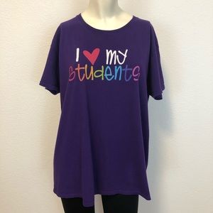 Gildan I “heart” my students purple tee XL